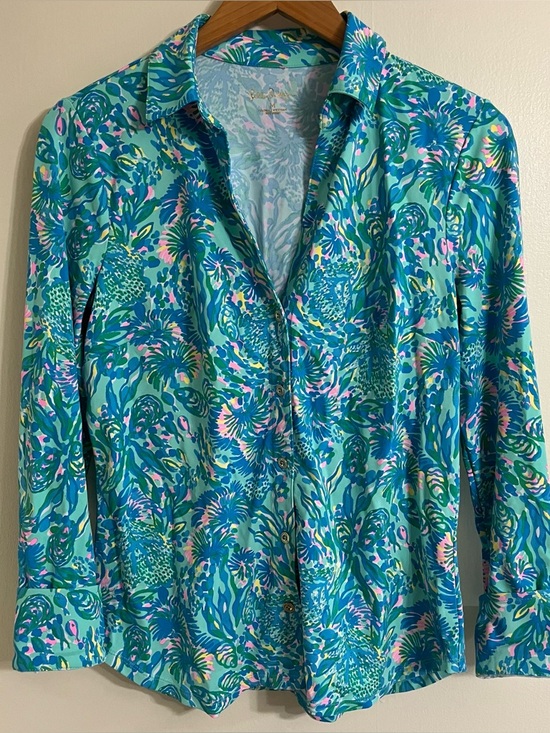 Lilly Pulitzer Tops - Lilly Pulitzer Turquoise Multi Floral Button-Up Blouse